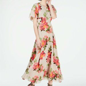 Calvin Klein Floral Capelet Flutter-sleeved maxi